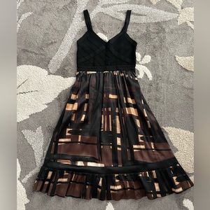 BEBE brown silk dress sz xs babydoll